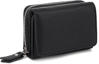 Image de CHAOFANXI Porte-monnaie femme Trifold Cuir Noir avec 6 emplacements pour cartes