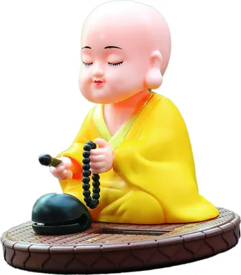 Image de Petit Moine Ornement Solaire Auto Nodding Knocking Buddha Statue Toy for Car Dashboard Home Desktop Decor Chinese New Year Gift Yellow (Cadeau du Nouvel An Chinois)