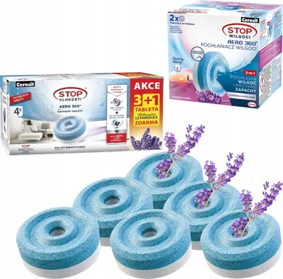Obrázok produktu pre Ceresit Absorpčné tablety 450g 1x Levanduľa 3x normálne + 2x Ceresit 450g Levanduľa Absorpčné tablety