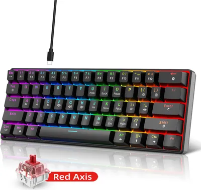 Zdjęcie produktu dla 61-klawiszowa przewodowa klawiatura mechaniczna z czerwonym przełącznikiem i podświetleniem RGB do gier biurowych