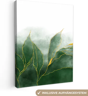 Produktbild von MuchoWow® - Leinwandbilder - Marmor - Grün - Luxus - Gold - Marmoroptik, Wandbild, Wanddeko Bilder Wohnzimmer, 90x120 cm