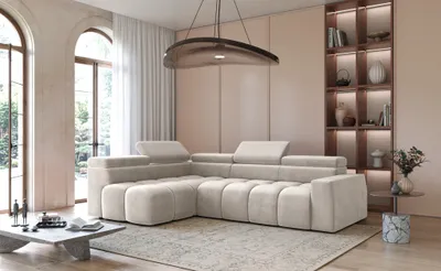 Produktbild von Ecksofa Designersofa DARCY in Stoff Salvador Beige Ottomane Links