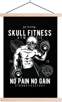 Produktbild von MuchoWow® Textilposter Gewichte - Fitness - Skelett - Retro 40x60 cm mit holzfarbenen Rahmen - Poster