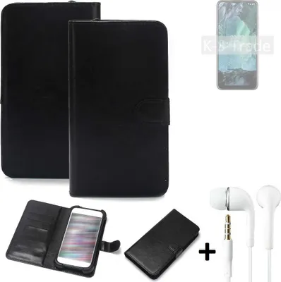 Produktbild von K-S-Trade Wallet Case Handyhülle kompatibel mit Nokia G11 Schutzhülle Flip cover Flipstyle Tasche Hülle Flipcover Slim Bumper schwarz + in ear