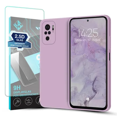 Produktbild von Hülle für Xiaomi Redmi Note 10 mit 9H Displayglas Displayschutz Case Cover Bumper Smartphone Softgrip Schutzhülle Farbe: Lila