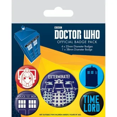 Productafbeelding van Doctor Who - Set van 5 speldjes met de tekst "Exterminate"