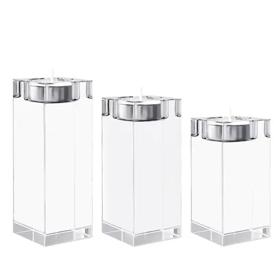 Produktbild von 3er-Set Kristall-Teelichthalter, quadratische Glas-Kerzenhalter in 8 cm, 10 cm & 12 cm, ideal für Hochzeit, Restaurant & Wohnzimmerdekoration