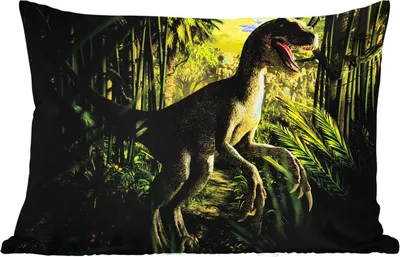 Produktbild von MuchoWow® Outdoor Kissen - Dinosaurier - Pflanzen - Grün - Illustration - Kinder - Jungen - 60x40 cm - Wetterfest - Lounge Kissen - Zierkissen - Kissen für Innenräume
