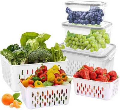 Productafbeelding van Set van 3 keukenorganizers met deksels, koelkastorganizer en set om fruit en groenten vers te houden in de koelkast