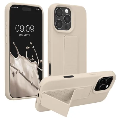Produktbild von kwmobile Handyhülle für Apple iPhone 16 Pro Hülle - TPU Silikon Case mit Fingerhalter und Stand - Schutzhülle Cover in Creme