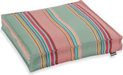 A square cushion with a striped pattern, shown from a slightly elevated angle on a white background.