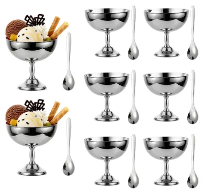 Eisbecher-Set 8-tlg., Edelstahl, 270 ml, Dessertschalen mit Löffel