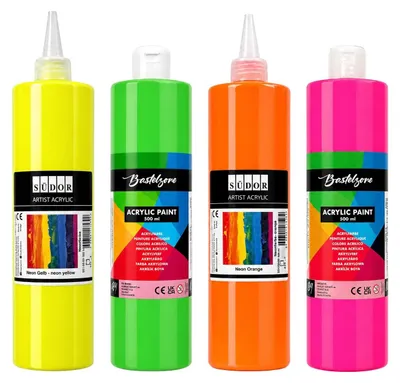 Produktbild von Omgoods – Neon-Acrylfarben-Set – 4 x 500 ml, fluoreszierende Farben