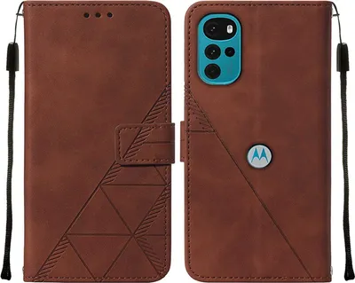 Produktbild von Moto G22 Hülle, Schlank Prägung Flip Leder Kartenfächer Schutzhülle mit Ständer für Motorola Moto G22 Braun