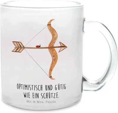 Produktbild von Mr. & Mrs. Panda Teetasse Sternzeichen Schütze - Transparent - Geschenk, Aszendent, Glas Teetasse, Horoskop, Geschenk Dezember, Astrologie, Schütze Sternzeichen, Teeglas
