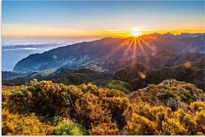 Produktbild von ARTland Wandbild Alu für Innen & Outdoor Sonnenaufgang über Madeira Bica da Cana Größe: 90x60 cm