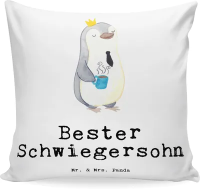 Produktbild von Mr. & Mrs. Panda Kissen 40x40 Pinguin Bester Schwiegersohn - Weiß - Geschenk, couch, Sofa, Dekokissen, Kuschelkissen, Heirat, Frau, Deko, Dankeschön, Angeheiratet