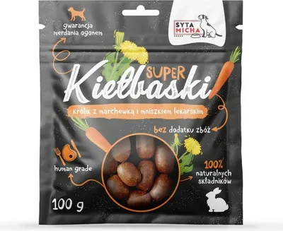 Zdjęcie produktu dla Kiełbaski z królikiem, marchewką i mniszkiem lekarskim