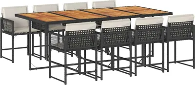 Obrázek produktu pro vidaXL 9dílný zahradní jídelní set s polštáři Black Poly Rattan