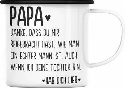 Produktbild von Trendation - Papa Emaille Tasse Geschenk von Tochter Emaille Emaille Tasse Sprüche Vatertag Geschenkidee Spruch Vater (Schwarz)