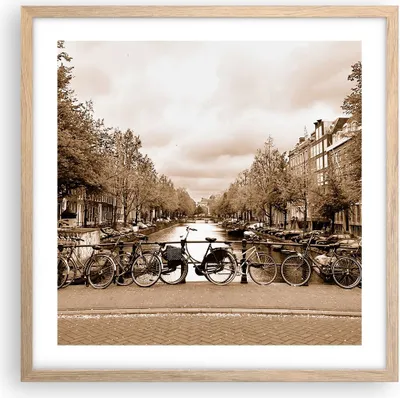 Produktbild von Gerahmtes Poster - Rahmen in heller Eiche - Kanal Fahrräder Amsterdam Zentrum - 50x50 cm - Wand Bild - Wanddeko - Wandbilder - Wandposter - Bilderrahmen - Bilder - Kunstdruck - P2NAC50x50-2971