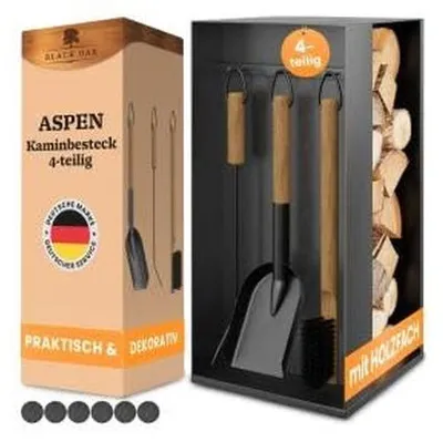 Produktbild von Aspen Kaminwerkzeug Set, 4-teilig mit Holzgriffen
