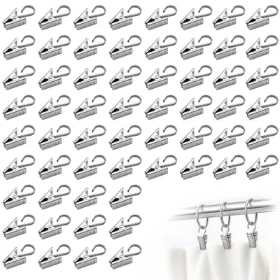 Produktbild von Gardinenklammern mit Haken - 60 Stück Edelstahl Vorhangclips - Zur Befestigung von Vorhängen Duschvorhängen Fotos und Lichterketten - Silberfarben