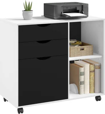Produktbild von WOLTU Rollcontainer, Aktenschrank mit 3 Schubladen, 5 Rollen, Büroschrank : Weiß+Schwarz Farbe: Weiß+Schwarz