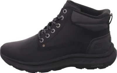 A side view of a black men's boot.