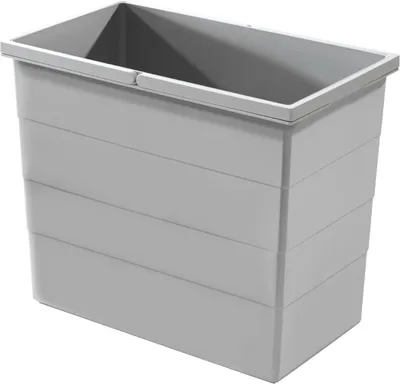 A light gray plastic bin with horizontal ridges on its sides and a white rim around the top opening.