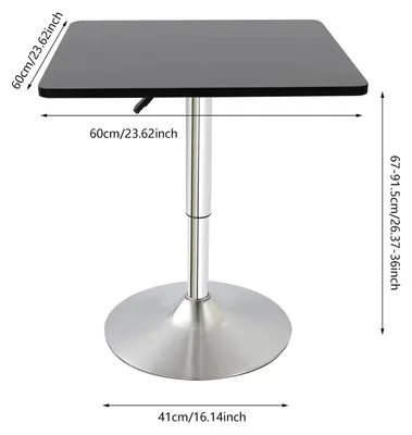 Produktbild von Bartisch - Höhenverstellbarer Stehtisch 60x60 cm - Höhe 67–91,5 cm - MDF-Tischplatte, Metallgestell - Quadratisch, platzsparend - Schwarz