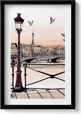 Produktbild von Sonnenuntergang über der Seine– Wandbild mit Rahmen – Gerahmtes Bild  – Wanddekoration – 40x60 cm –  Schwarz
