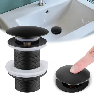 Produktbild von Universal Ablaufgarnitur Ventil, Pop up Ablaufventil Ohne überlauf, Ablaufgarnitur Waschbecken Schwarz, für Waschbecken/Waschtisch, Werkzeugloser Einbau