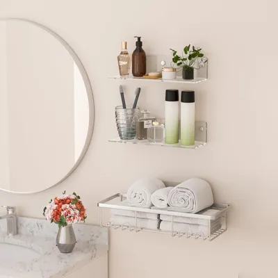 Produktbild von 30 cm klare feuchtigkeitsbeständige Acryl-Wandregale - Schwebende Regale für Badezimmer, Schlafzimmer, Wohnzimmer (2 Stück)