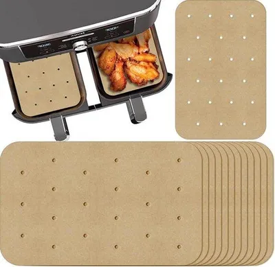 Zdjęcie produktu dla Papier do pieczenia do frytkownicy powietrznej, 100 sztuk, prostokątny, 205 x 14 cm – kompatybilny z frytkownicą Dual Zone Air Fryer – akcesoria do frytkownicy powietrznej