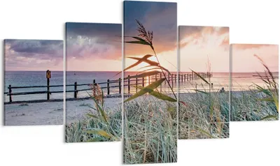 Produktbild von Bild auf Leinwand - Leinwandbild - 5 Teile - Strand Gras Horizont - 125x70cm - Wand Bild - Wanddeko - Wandbilder - Leinwanddruck - Bilder - Wanddekoration - Leinwand bilder - Wandbild - EA125x70-4625