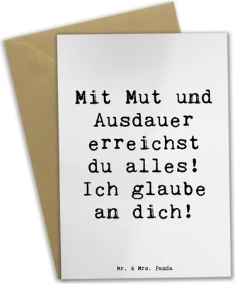 Produktbild von Mr. & Mrs. Panda Klappkarte Spruch Sportliche Wettkämpfe Mut und Ausdauer - Weiß - Geschenk, weihnachtskarten, Motivation, einladungskarten, osterkarten, Grußkarte, Trost