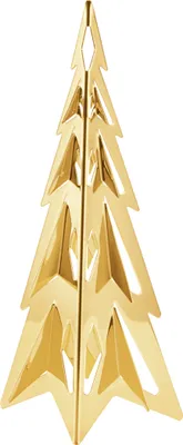 A gold-colored Christmas tree decoration.