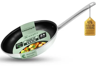 Obrázek produktu pro Novaliv energeticky úsporná pánev 24 cm Úspora až 40 % - Smaltovaná ocel, nepřilnavý povrch uvnitř, velmi snadno se čistí Mátově zelená Pánev pro všechny typy varných desek Vhodné do myčky nádobí Rukojeť z nerezové oceli