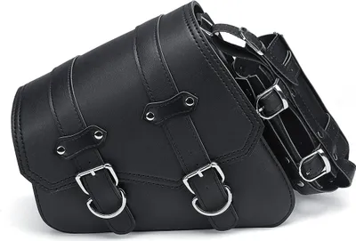 Image de Sacoches de selle moto universelles Sacoche de selle en cuir noir pour XL883 XL1200 04-UP - R