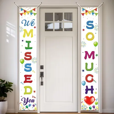 Willkommens-Banner "Wir haben dich so vermisst", 180x30 cm, Polyester, Weiß