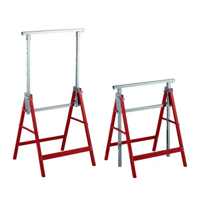 Image de Tréteaux pliants Relaxdays, lot de 2, réglables en hauteur sur 7 positions, jusqu'à 200 kg, tréteaux pliants, atelier, acier, rouge/argent