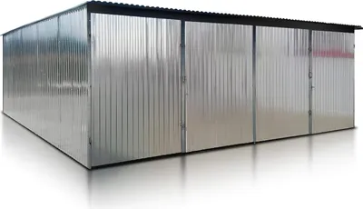 Produktbild von Fertiggarage für zwei Autos 6x5 m verzinkt Pultdach Doppelflügeltor