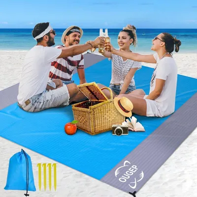 Productafbeelding van Stranddeken, zandvrij, waterdicht, picknickdeken, 200 x 230 cm, blauw/grijs