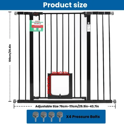 Produktbild von Kindersicherheitsgitter für Türen und Treppen - Druckmontage ohne Bohren - Automatisches Schließen - Metall - Breite 76–111 cm - Für Kinder und Haustiere