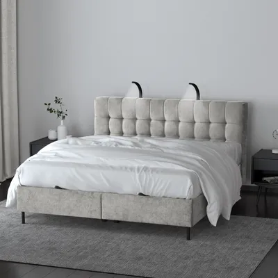 Produktbild von Boxspringbett Muna Doppelbett mit Pocketmatratze 17 cm Topper Bett mit Bettkasten Polsterbett aus velours, Große: 146 x 200 cm, Stoff: aston 15 - hellgrau