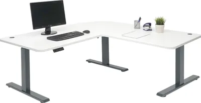 Produktbild von Eck-Schreibtisch MCW-D40, Computertisch elektrisch höhenverstellbar 178x178cm 84kg MVG  weiß, anthrazit-grau