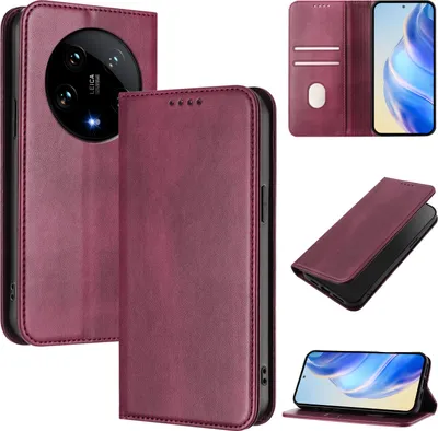 Produktbild von Handyhülle für Xiaomi 14 Ultra, Vintage Leder RFID Schutz Kartenfach Standfunktion Magnetische Klapphülle Rot