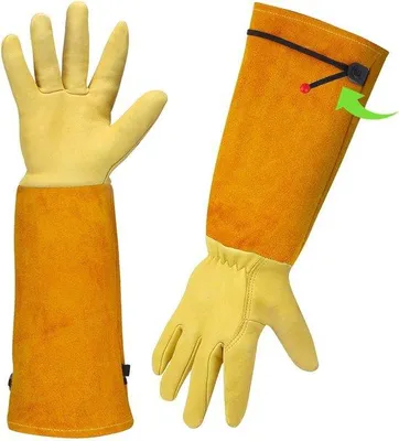 Produktbild von Famanu Gartenhandschuhe Dornenfest - Geitenleder, Extra lang, Schutz für Unterarme - Gelb
