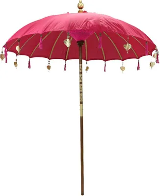 Produktbild von Bali Sonnenschirm Balinesischer Schirm Garten Baumwolle Sonnenschutz Handarbeit Retro Vintage Dekoschirm 2-teilig ca.180 cm, Farbe:Pink